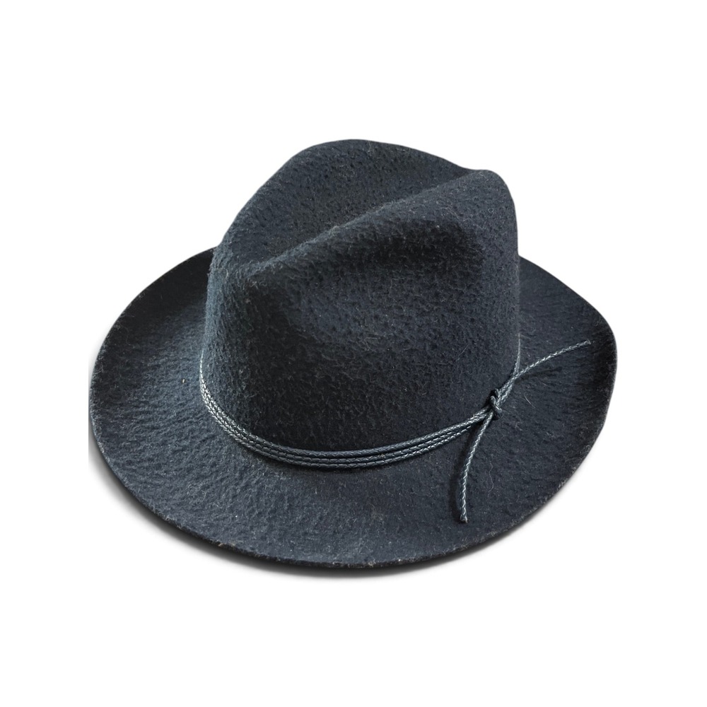 Goorin Bros Wool Felt Fedora Hat Braided Trim Wide Brim Pinched Crown Blue